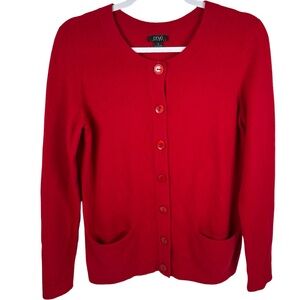 Prive 100% Cashmere Red Button Front Long Sleeve Cardigan Sweater Size Small